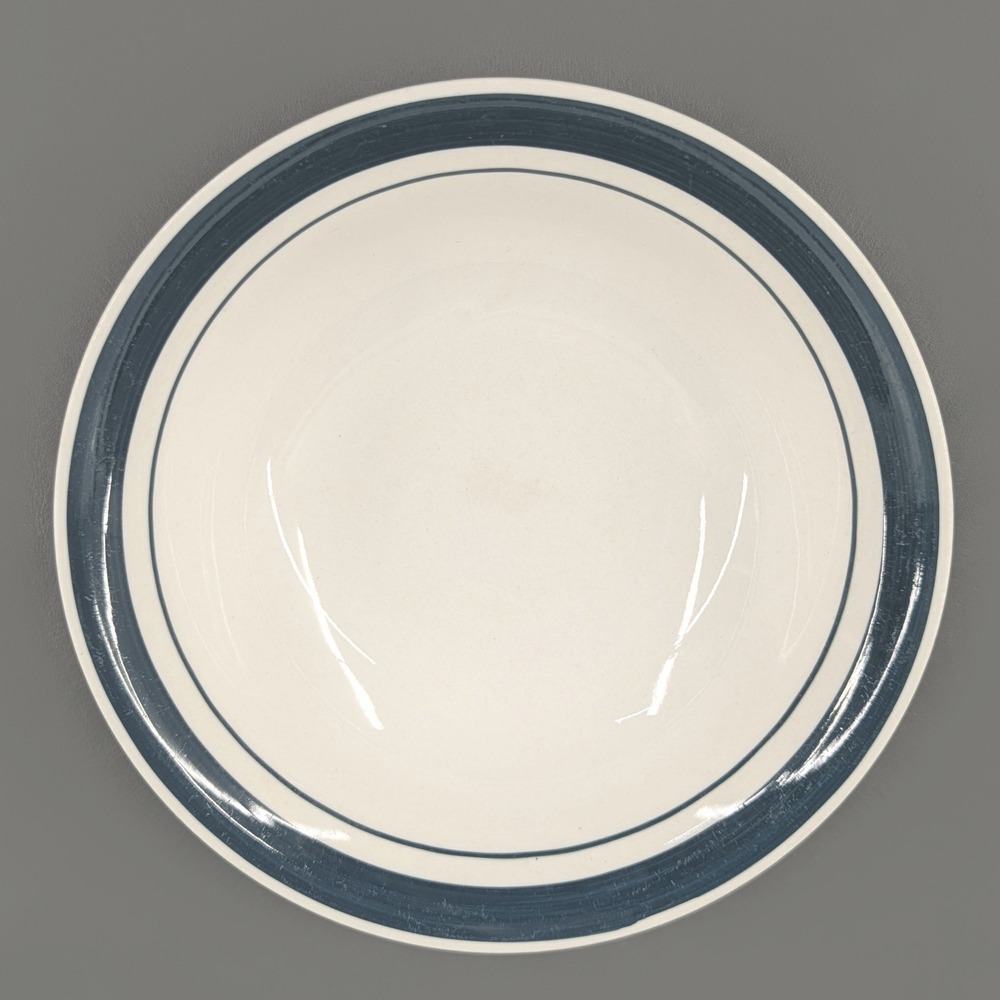 Ceramic Cereal Soup Bowl White with Dark Green Band Trim 6.3 Inch